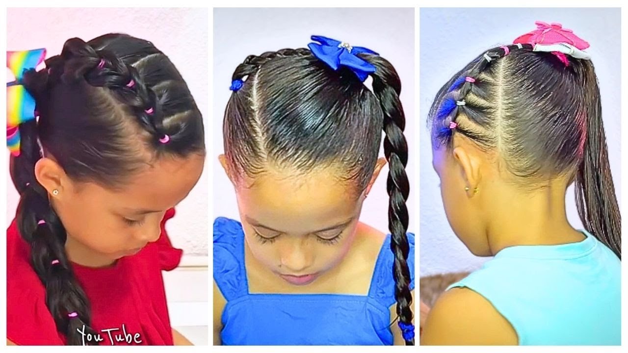 Penteados fáceis para meninas com cabelo longo — Penteados laterais com rabo de cavalo
