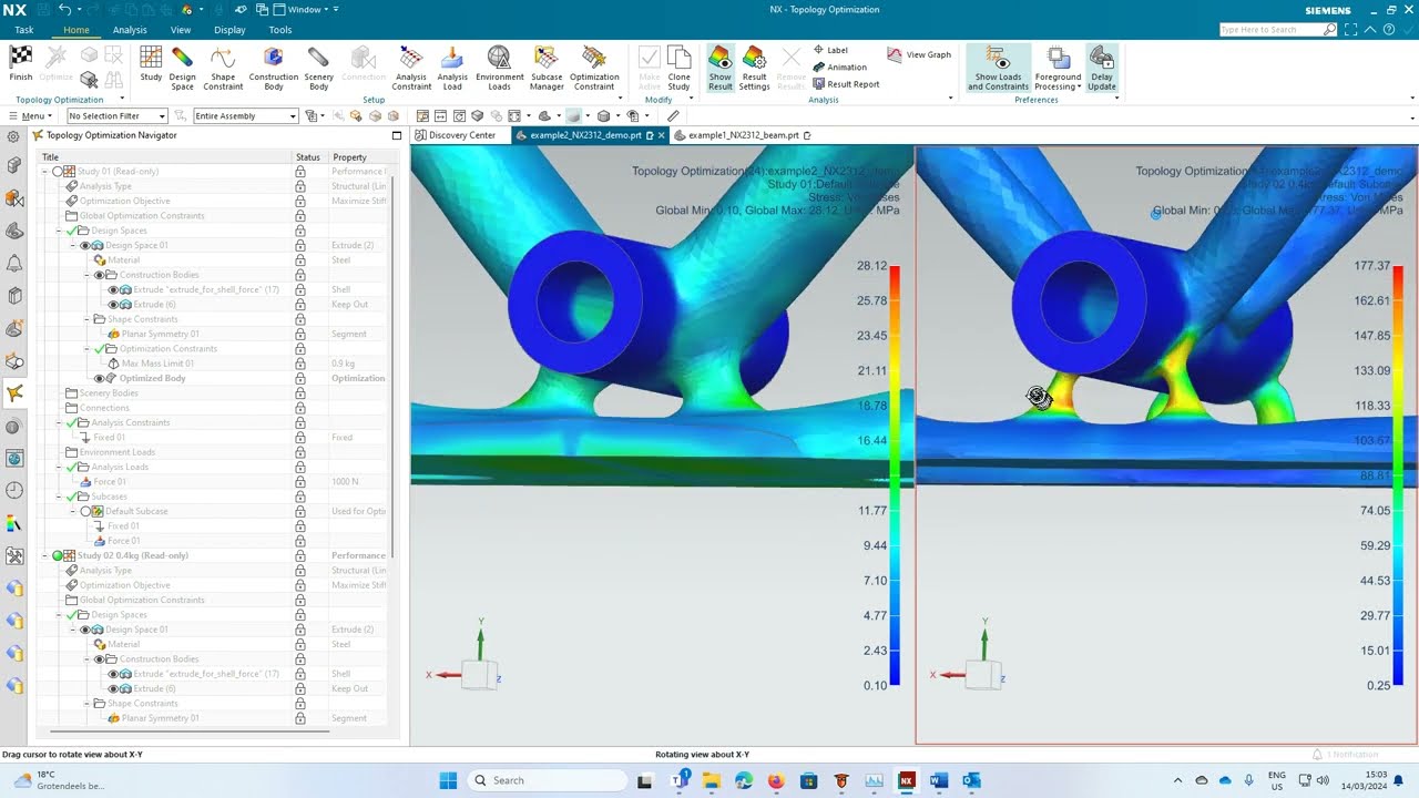How to use NX2312 topology optimization, using exclude geometries, shell options & symmetry options