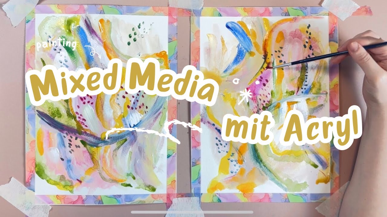 Frühlingsfarben Mixed-Media mit Acryl- & Aquarellfarben.