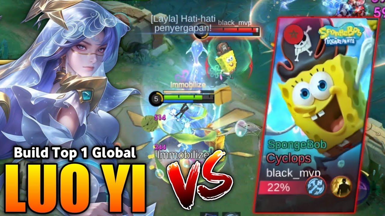 LUO YI CREATE SKIN VS CYCLOPS SPONGEBOB SKIN WHO WILL WIN?? | LUO YI BEST BUILD 2025 | MLBB