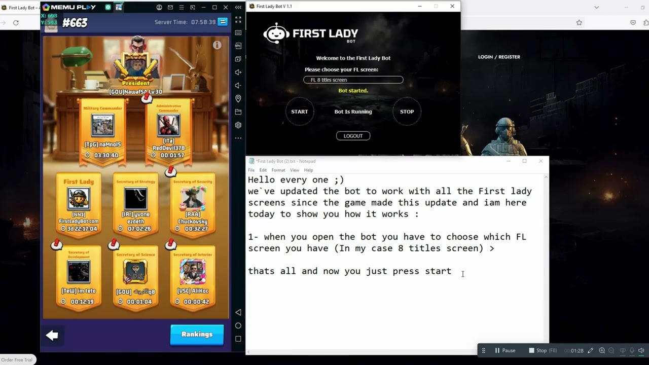 First Lady bot ( Works with the new titles ) new Last war survival update.