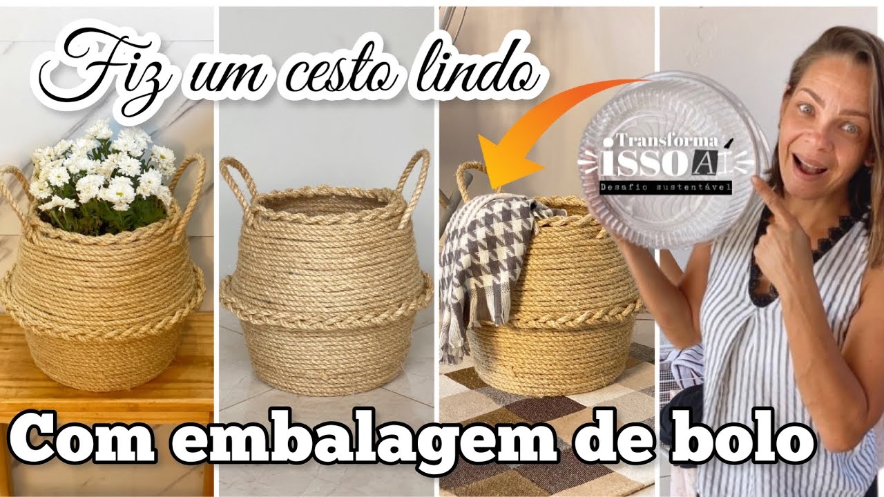 Fiz um cesto lindo com usando material reciclado! Cesto organizador diy #transformaissoai