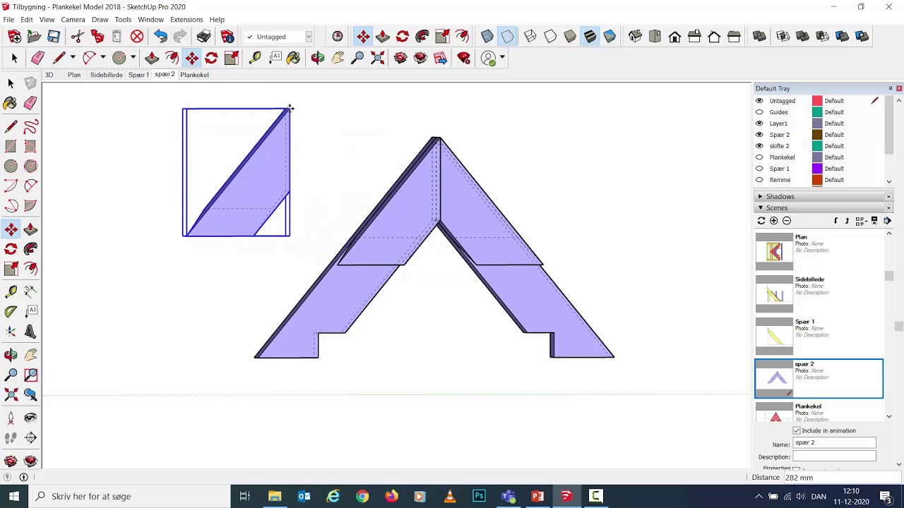 Omkantning af skifte og plankekel i Sketchup