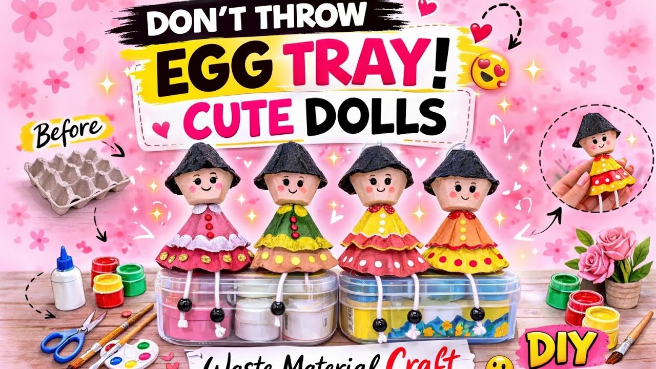 Don’t Throw Egg Tray! Make Cute Dolls 😍 | Best Waste Material Craft