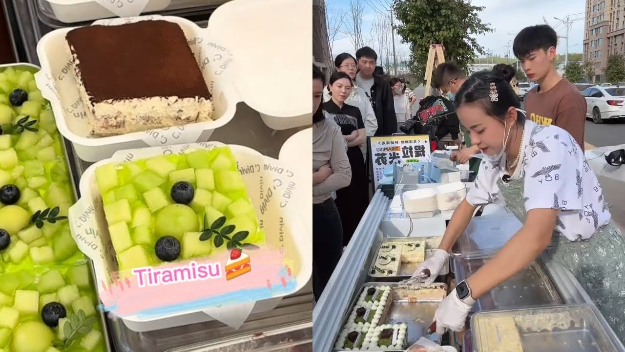 00後小姐姐創業擺攤賣提拉米蘇，每天排隊好多人🍰🤗 #dessert #cake #food #fruit #chocolate #cheese #stall
