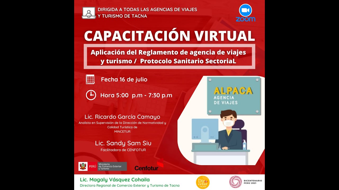 CAPACITACIÓN VIRTUAL: Aplicación de Reglamento de Agencias de Viaje y Turismo / Protocolo Sanitario