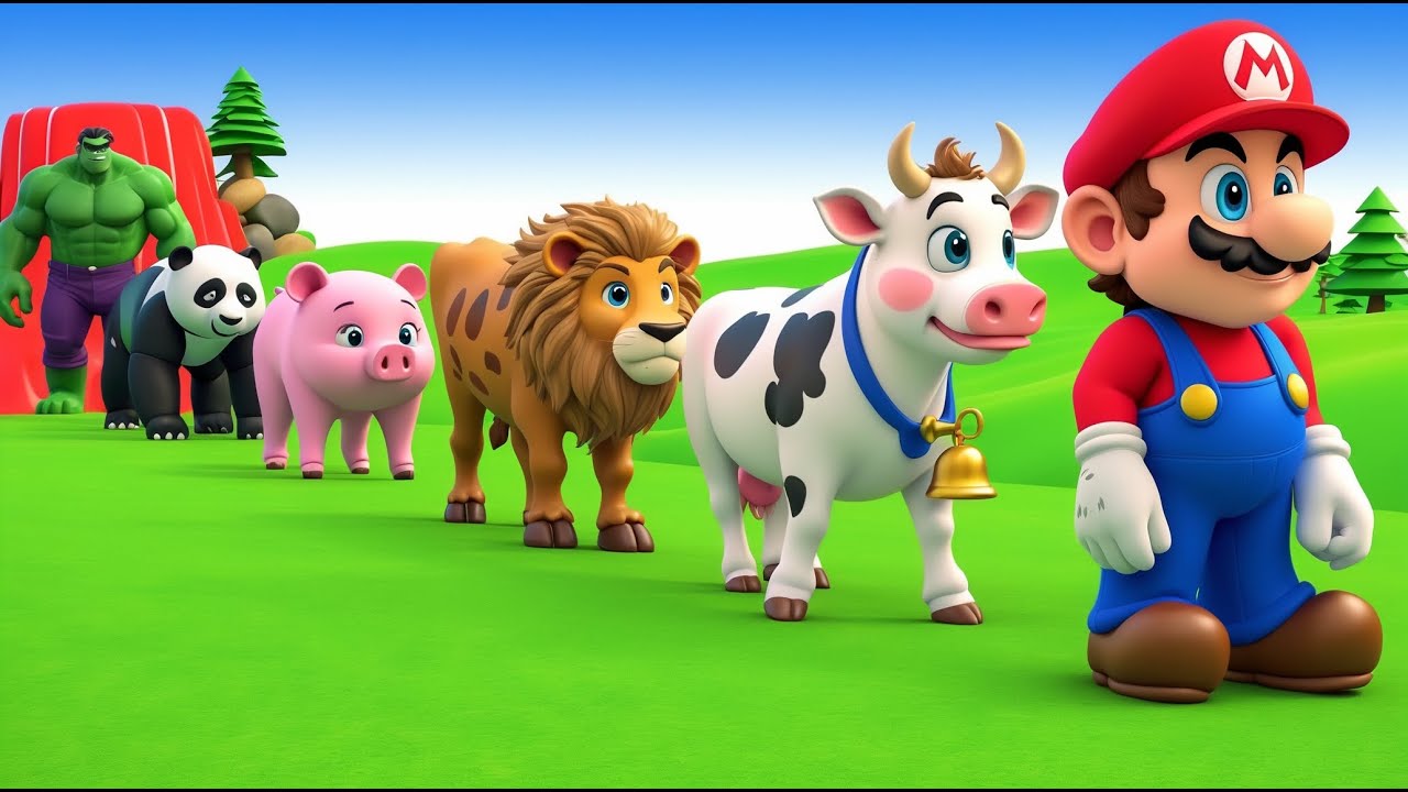 Long Slide Game With Cow Elephant Gorilla Hippopotamus Tiger - 3d Animal Game - Funny 3d Animals