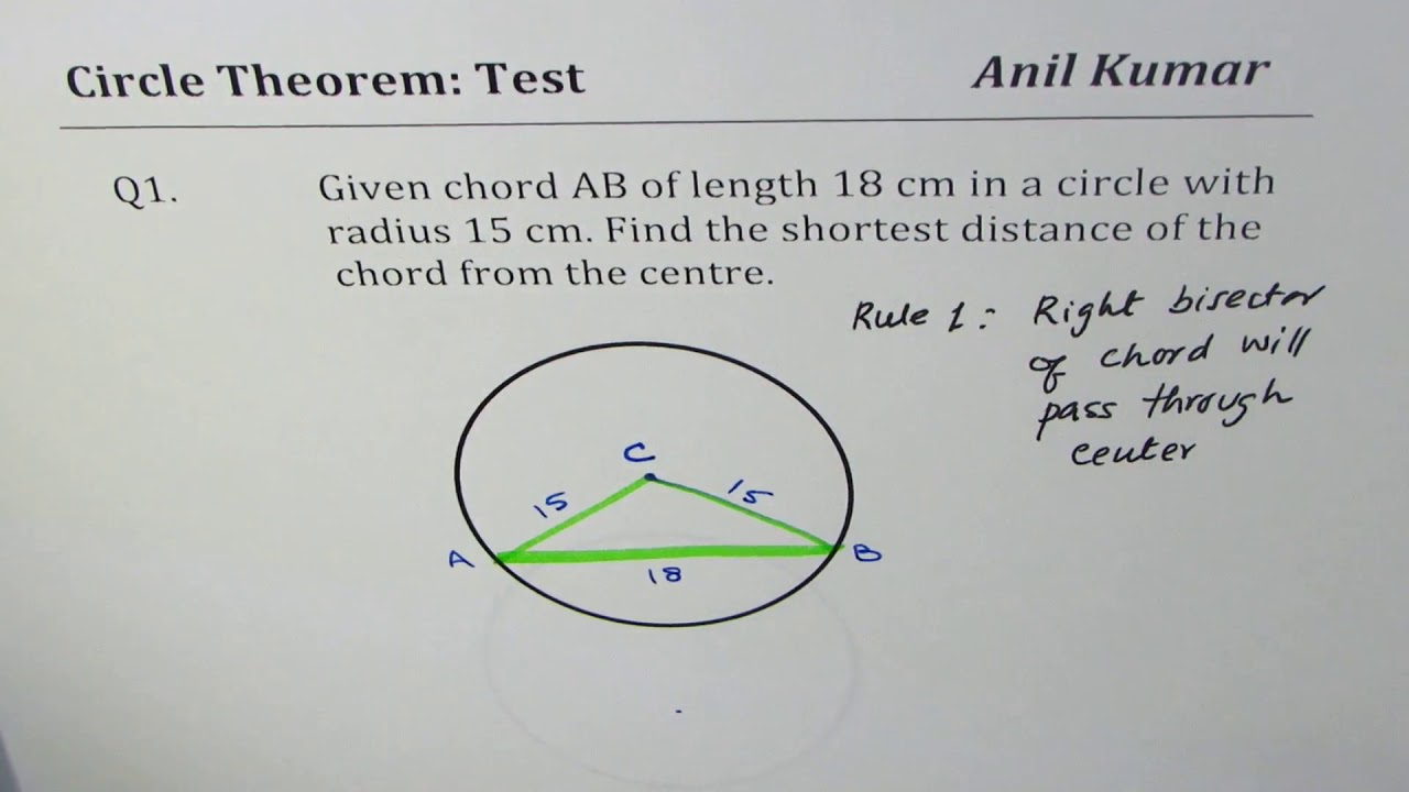 Q1 Find the schortest Distance of Chord from Centre of circle -GCSE-EDEXCEL-SAT