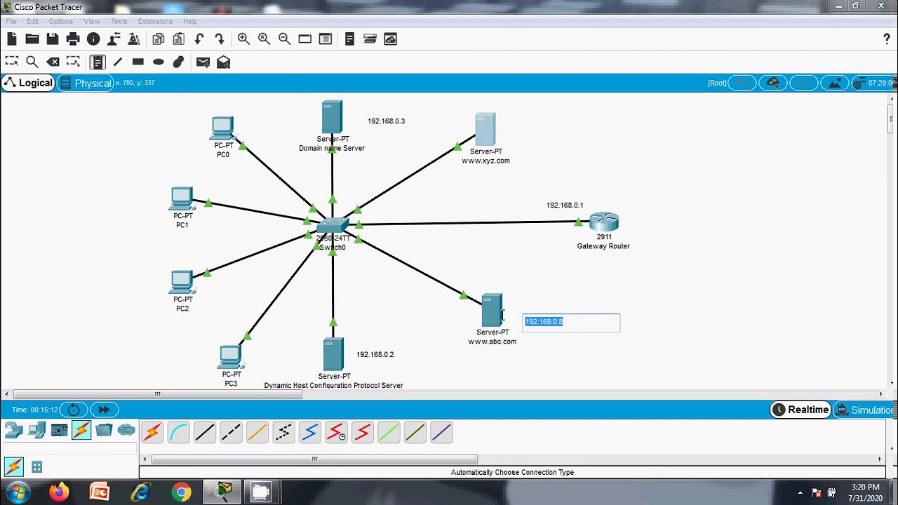 Cisco Packet Tracer: Domain Name System and Dynamic Host Configuration Server Simulation