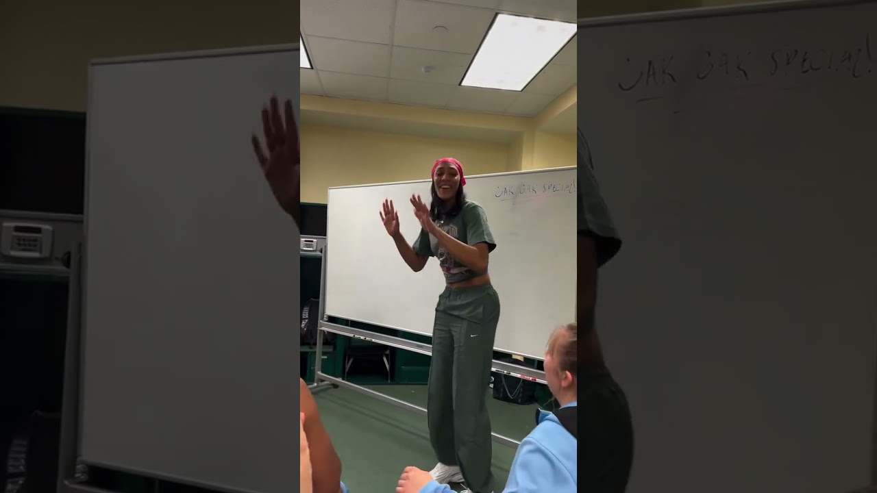 A'ja Wilson surprises North Carolina after their win over Miami 🙌 (via uncwbb/IG)