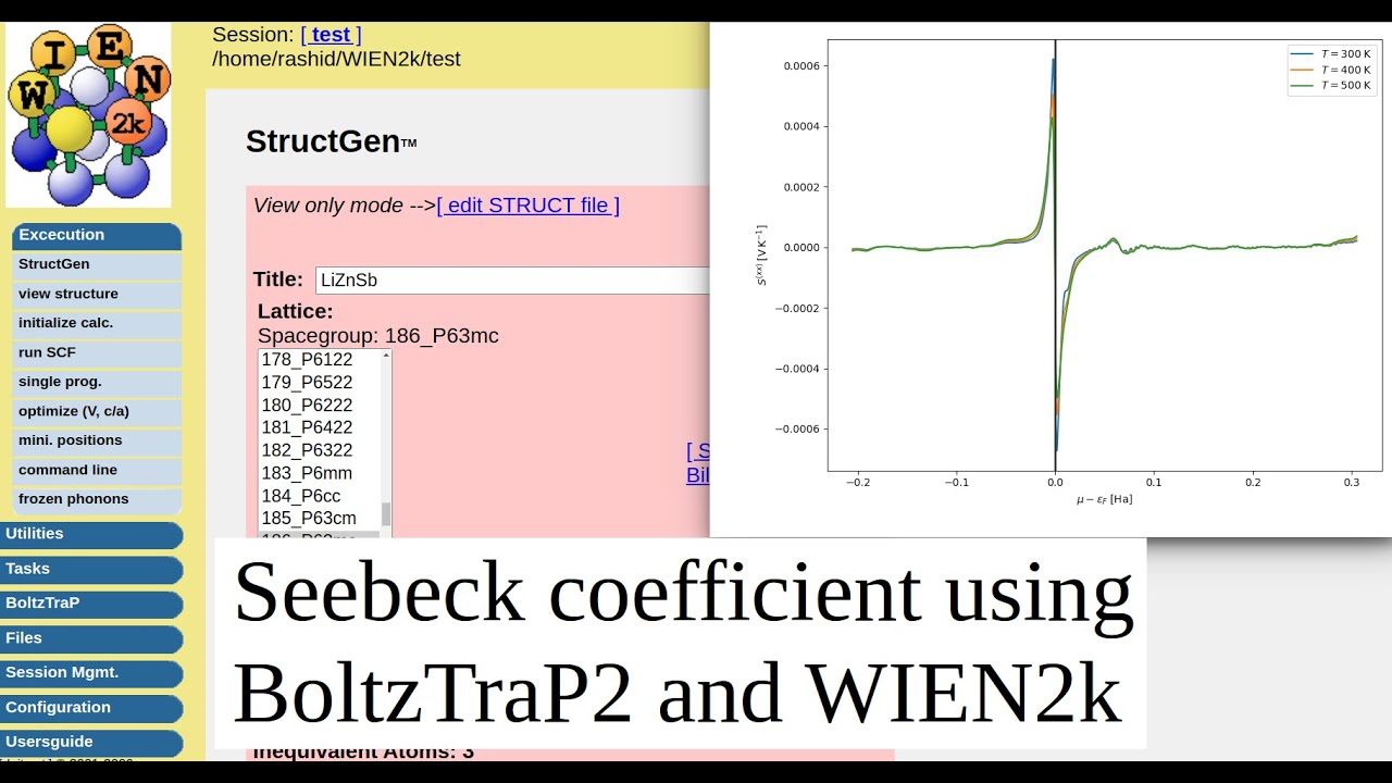 WT12: Расчет коэффициента Зеебека с использованием BoltzTraP2 и WIEN2k