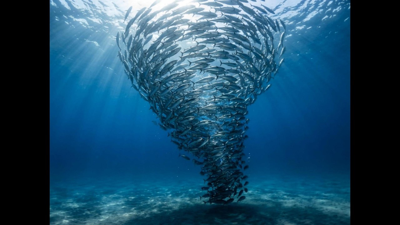 1 HOUR Stunning 4K Bait Ball 🐠 Relaxing Underwater Ocean Music for Sleep & Study