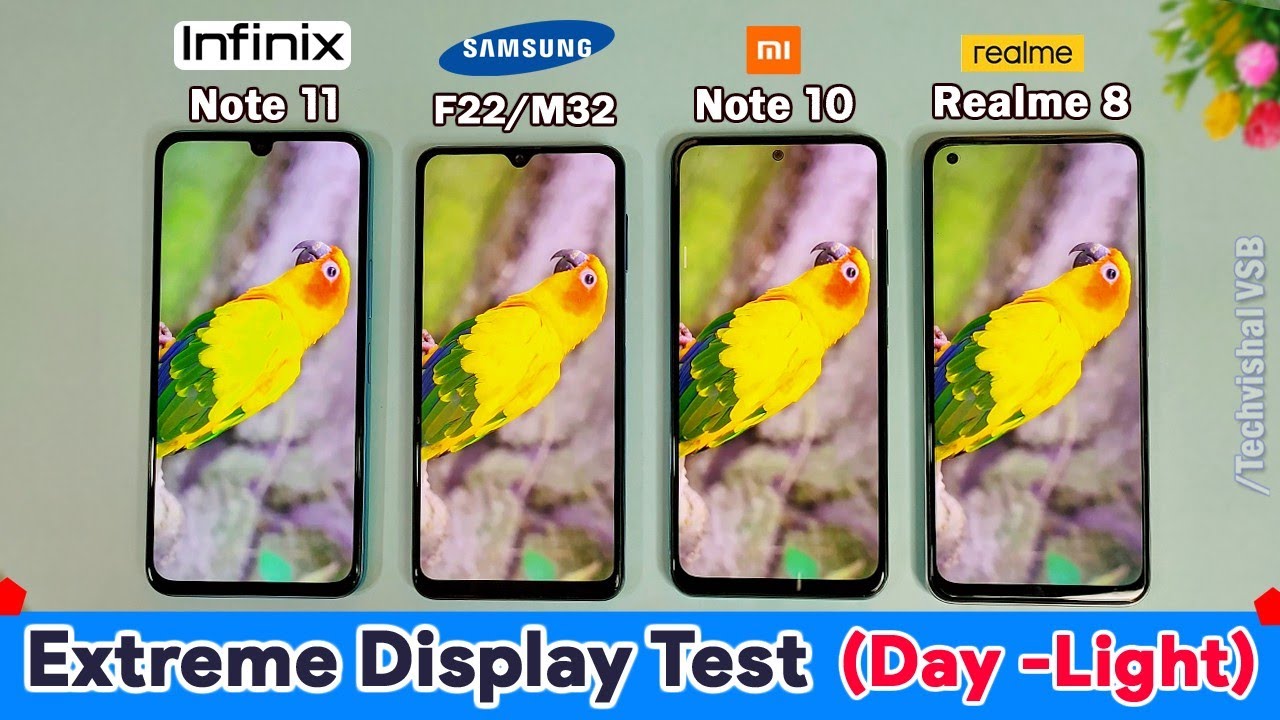 Infinix Note 11 vs Samsung F22 vs Redmi Note 10 vs Realme 8 - Extreme Display Test कोनसा अच्छा है