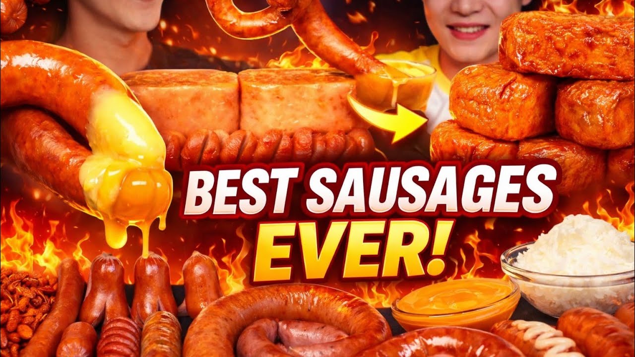 MUKBANG ASMR | Juicy Grilled Sausage & Golden Crispy Spam 🔥🌭#mukbang #asmr #sausage 