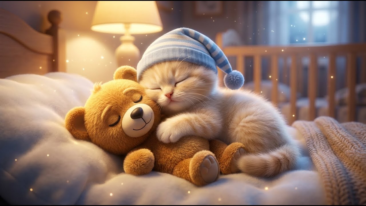 🔴 Instant Sleep for Babies 💤 Cute Fluffy Kitten & Bobo Bear 🐱 Relaxing Lullaby Music ♫ Music Box