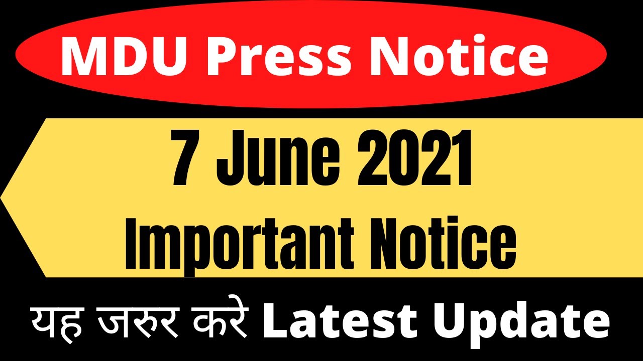 MDU Online exam press notice | MDU latest update for online exam | MDu online exam UG and PG course