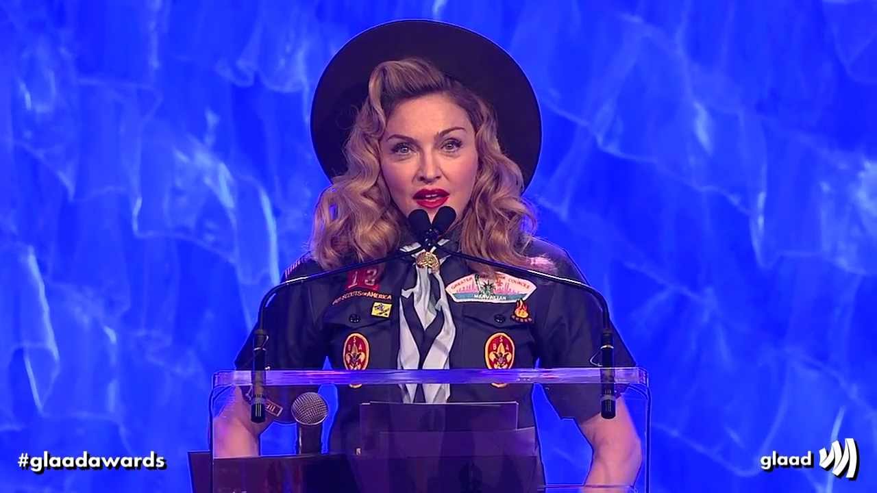 Madonna presents the Vito Russo Award to Anderson Cooper at the #glaadawards