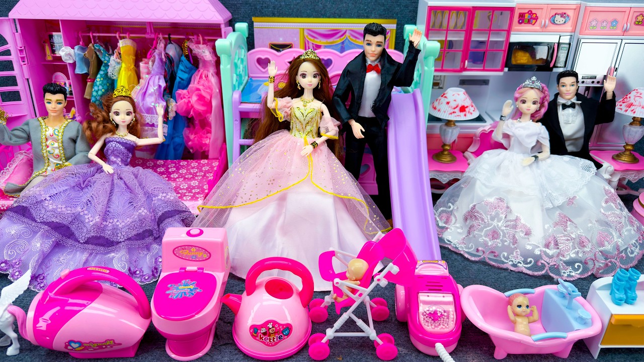20 Minutes Satisfying Unboxing Barbie Princess Pink Bed & Furniture Collection Toys Review