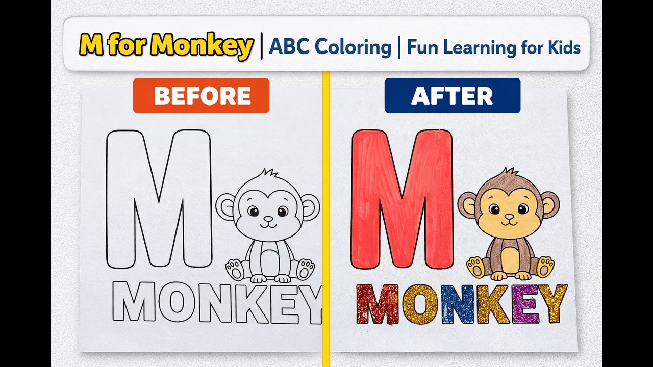 M for Monkey 🐒 | ABC Coloring | Fun Learning for Kids