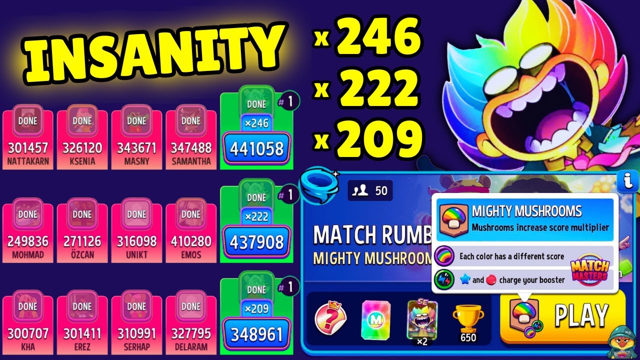 INSANE Mighty Mushrooms + Rainbow + Shared Energy 50 players Match Rumble | Match Masters