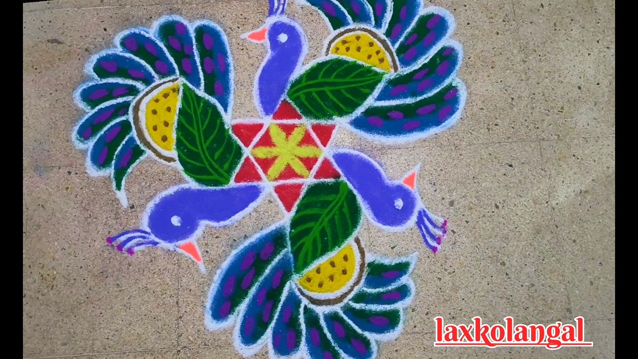 🦚 வண்ண மயில் கோலம் 2 🦚 colourful peacock rangoli 🦚5*3dots rangoli 🦚 peacock mugglu 🦚 laxkolangal 🦚