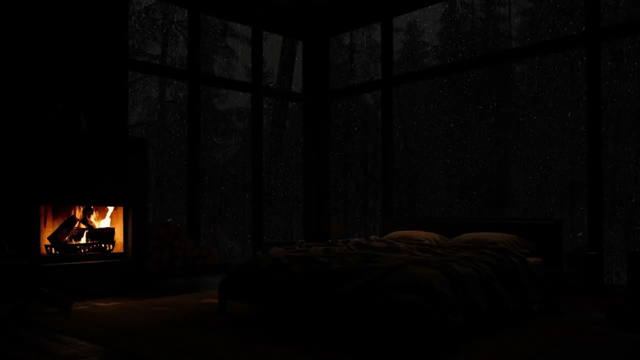 No Ads🌧️Rainy Night in a Forest with Warm Fire🔥Heavy Rain on Tin Roof - Thunder Ambience😴SLEEP FAST