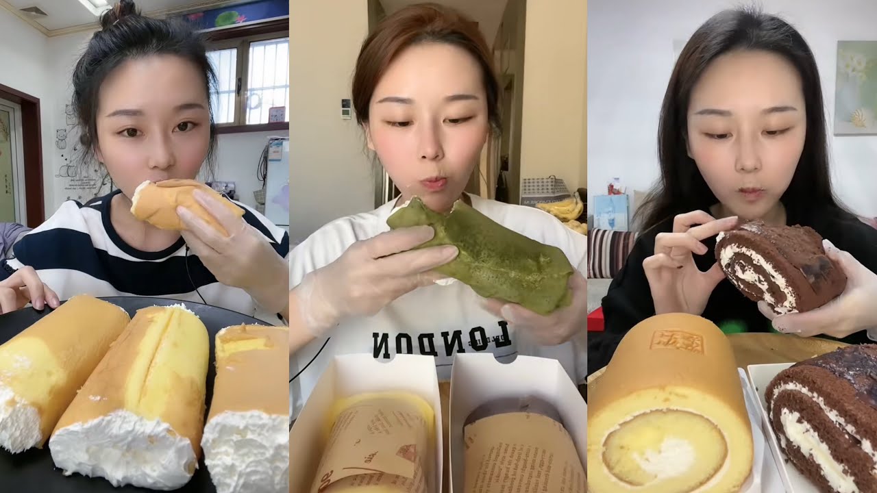 ASMR MUKBANG - MUKBANG SOUND - CREPE ROLL CAKE, WHIPPING ROLL CAKE,...