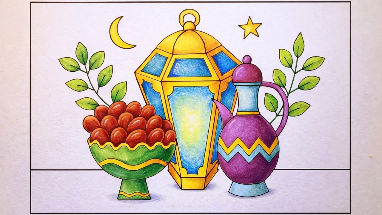 رسم سهل عن شهر رمضان 2026خطوة بخطوة|رسم هلال رمضان 2026| رسومات رمضان كريم| easy draw ramadan kaream