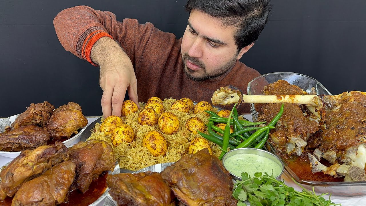 ASMR; Eating Spicy Egg Biryani+2 Spicy Mutton Legs+Spicy Chicken Thai Curry || Real Mukbang