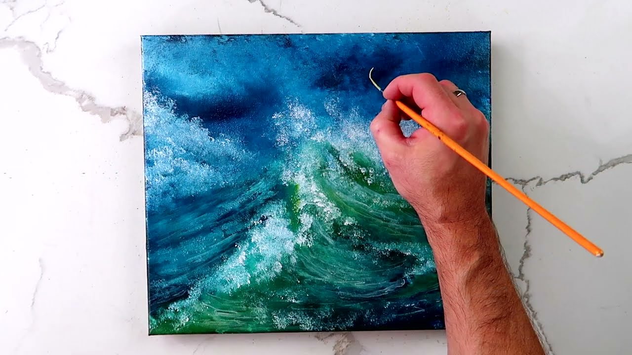 Ocean Weave Effect on Green Canvas | Easy Acrylic Painting for Beginners