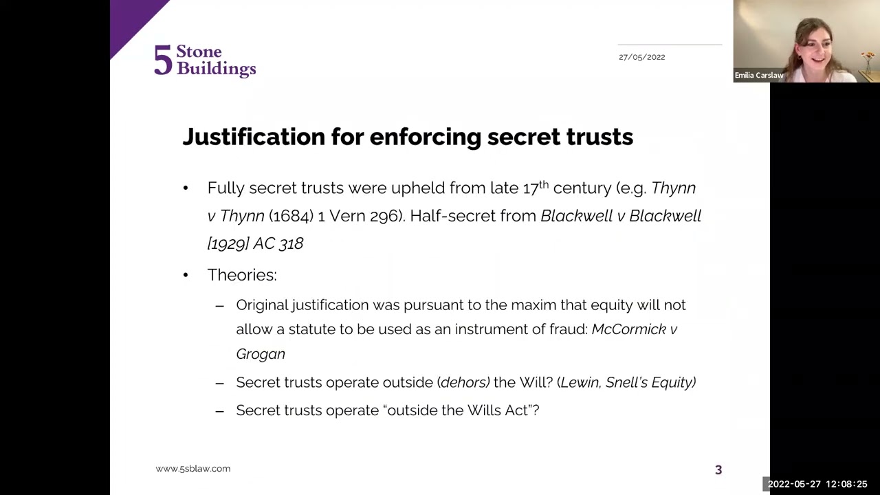 Secret Trusts- Webinar by Emilia Carslaw