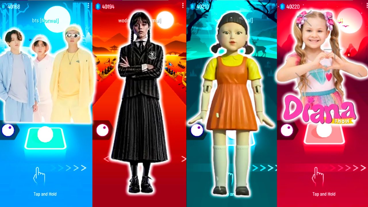 BTS VS WEDNESDAY VS SQUID GAME 2 VS DIANA VS TILES HOP EDM RUSH