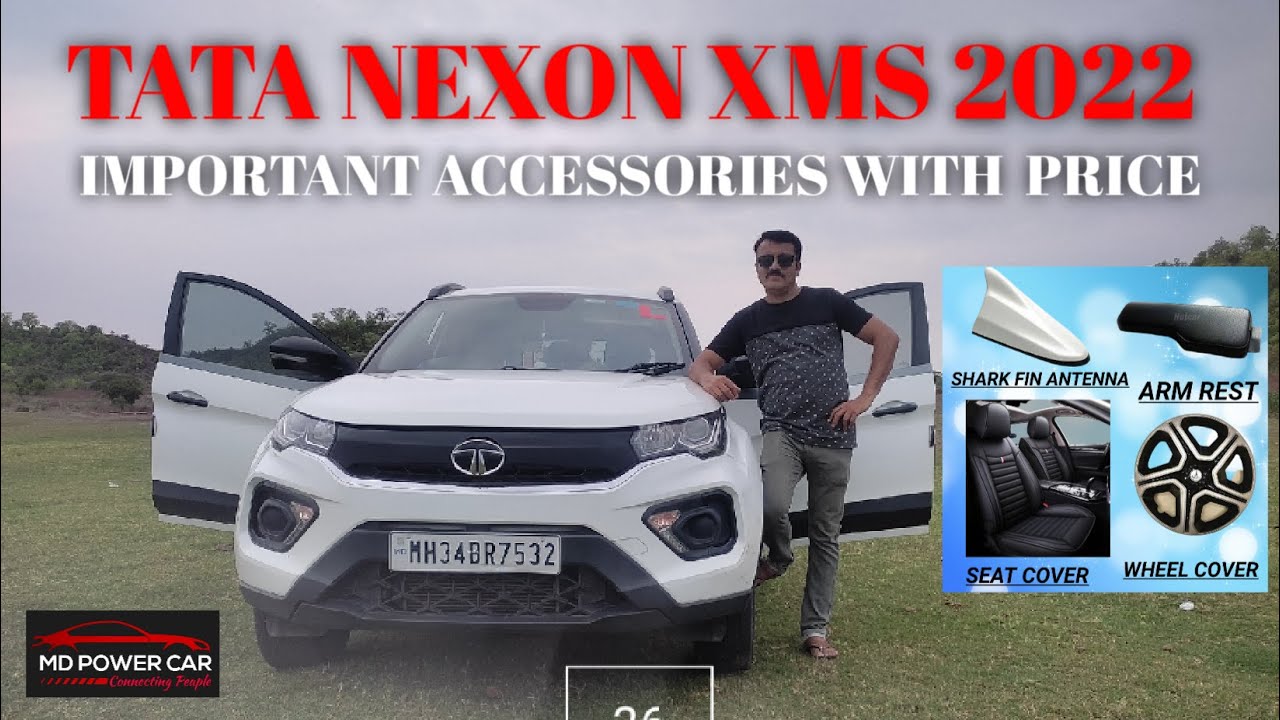 TATA NEXON XMS 2022|| IMPORTANT ACCESSORIES WITH PRICE||SEAT COVER, SHARK FIN ANTENNA||MD POWER CAR