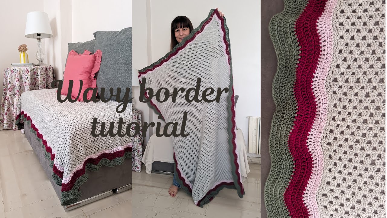 Crochet wavy border tutorial for granny stitch throw blanket