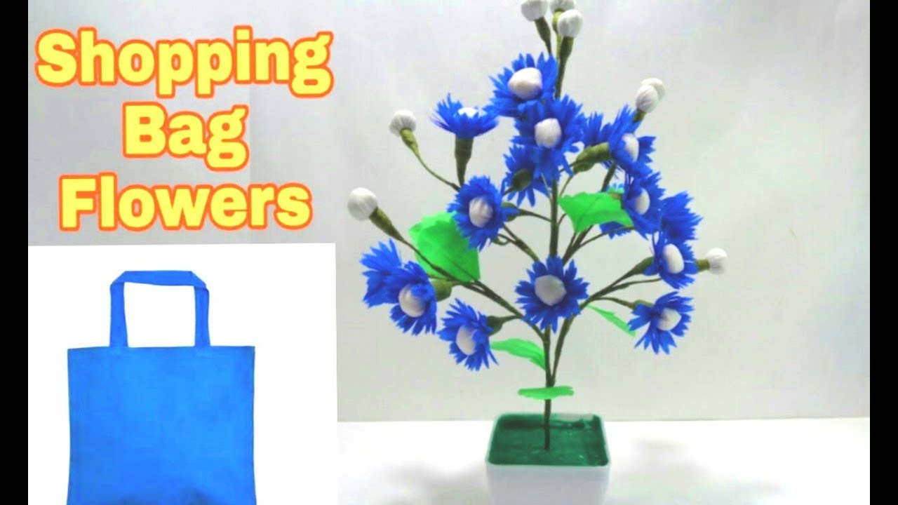 How to Make Blue Shopping Bag Flowers //DIY Shopping bag Flower//Making Flower Bunches//DIY Flowers