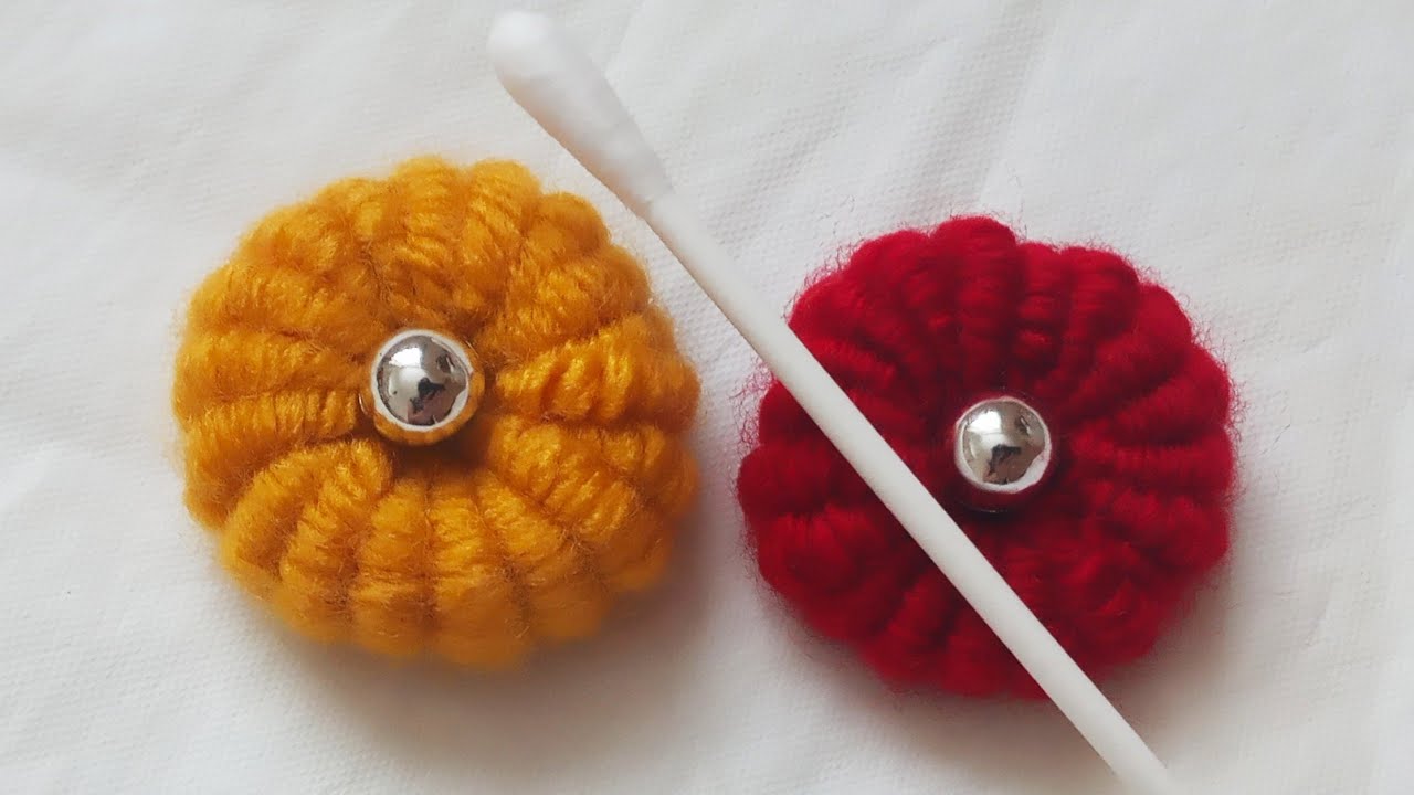 Hand embroidery using earbud # Easy Brazilian flower embroidery amazing trick # woolen flower sewing