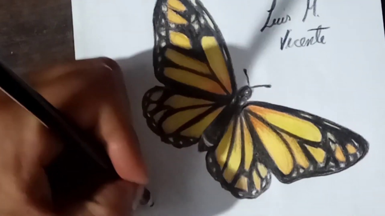 Mariposa a lápices de colores