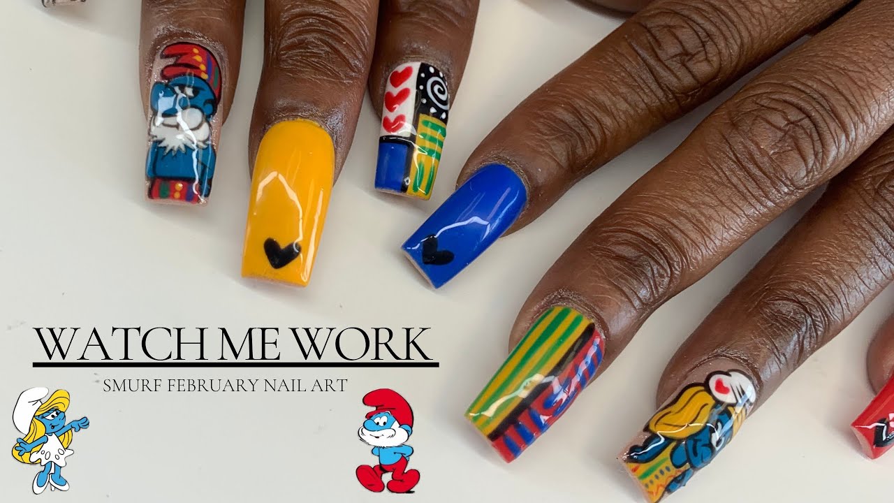 Smurf February Nail Art 💙 Cartoon Nails Step by Step | Watch Me Work ✨