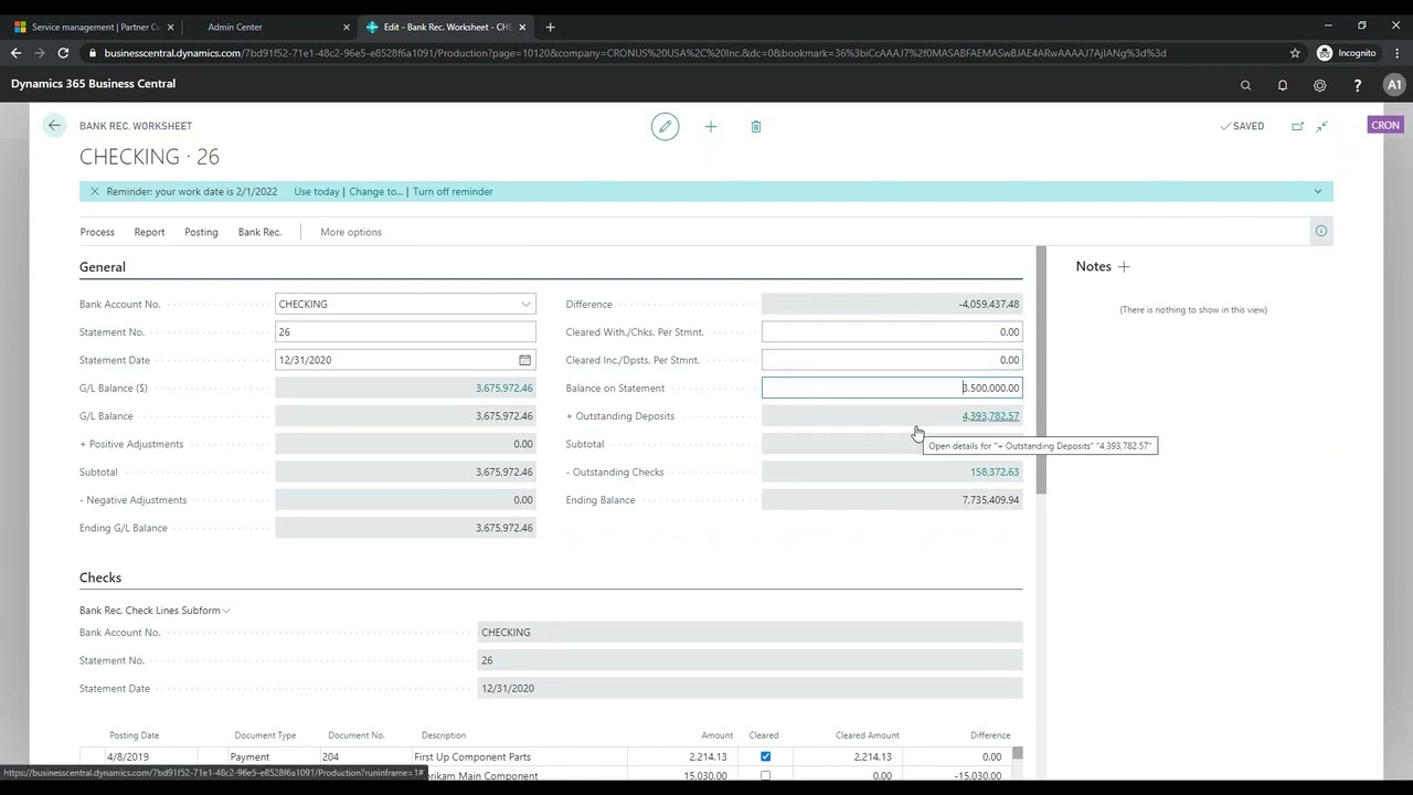 Microsoft Dynamics Business Central- Manual Bank Reconciliation