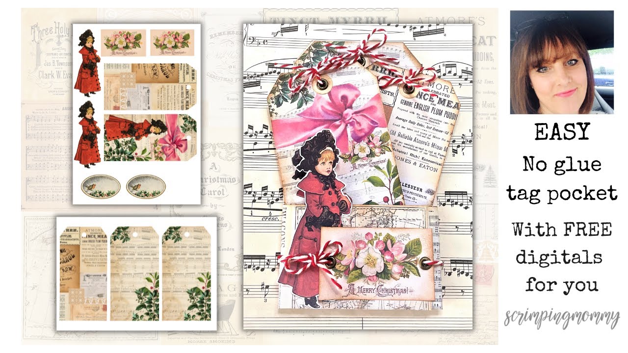 EASY no glue tag pocket tutorial with free digitals for you