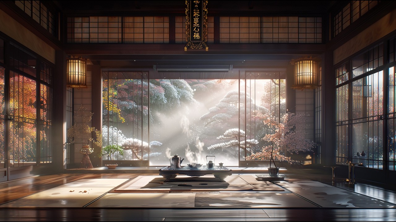 Relaxing Winter Night with Japanese Fireplace: Cozy Zen Music for Deep Sleep and Study