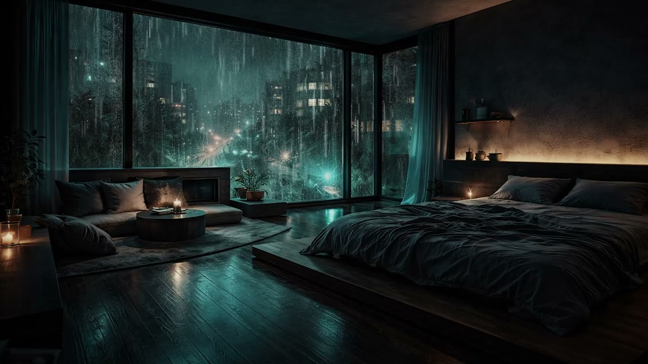 Peaceful Rain Falling Through the Deep Forest 🌧️🌲 (No Ads) | Dark Bedroom Ambience 🖤 for Deep Sleep
