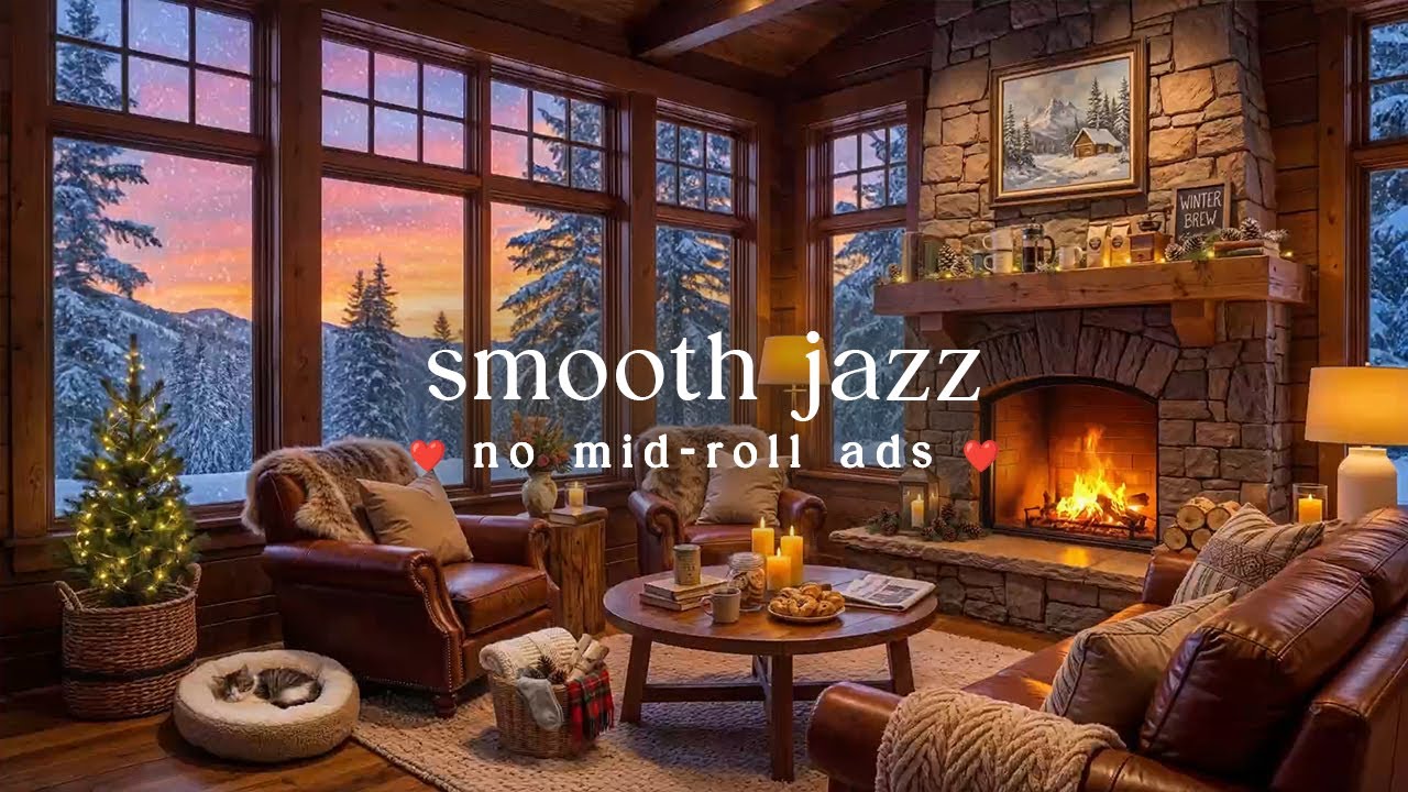 ❄️ Smooth Winter Jazz (NO MID-ROLL ADS) – Cozy Fireplace Ambience for Relaxation