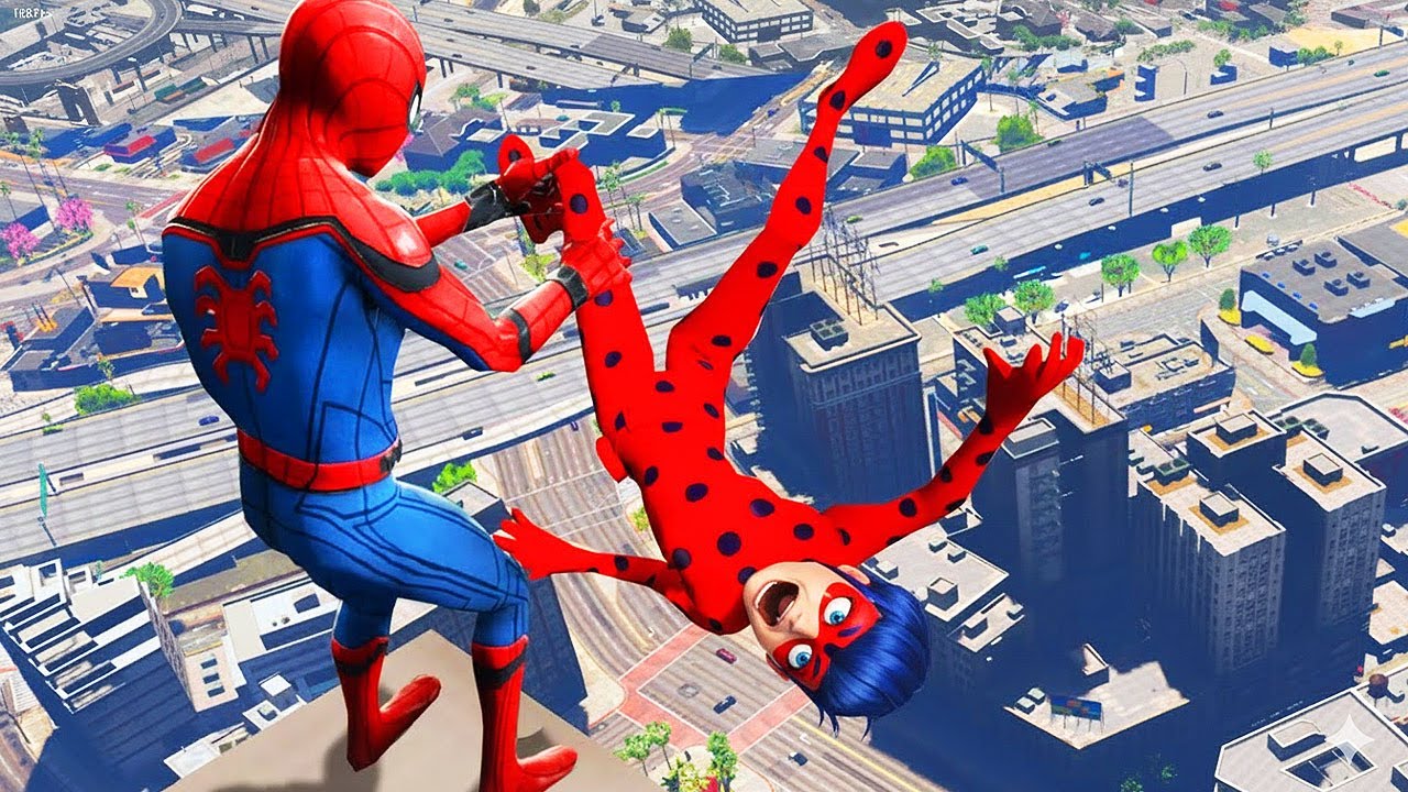 HOMEM-ARANHA SALVOU LADYBUG DE CAIR DO PRÉDIO no GTA 5