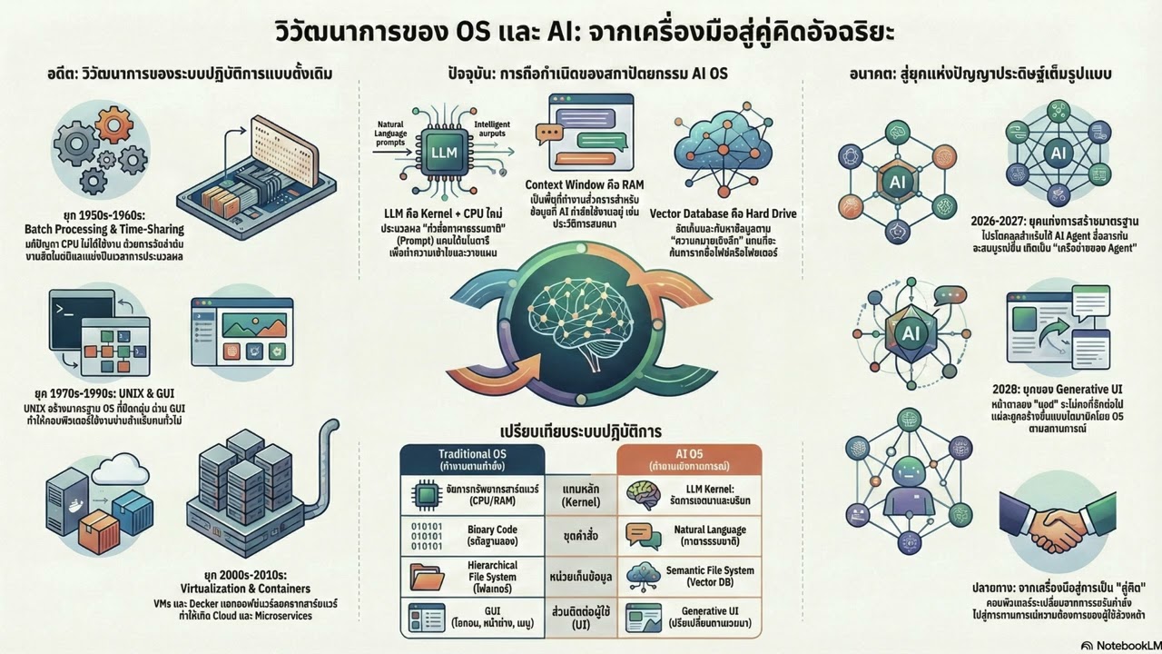 จุดจบ Windows/macOS? เมื่อ AI กลายเป็นระบบปฏิบัติการ (AIOS) ยุค 2026