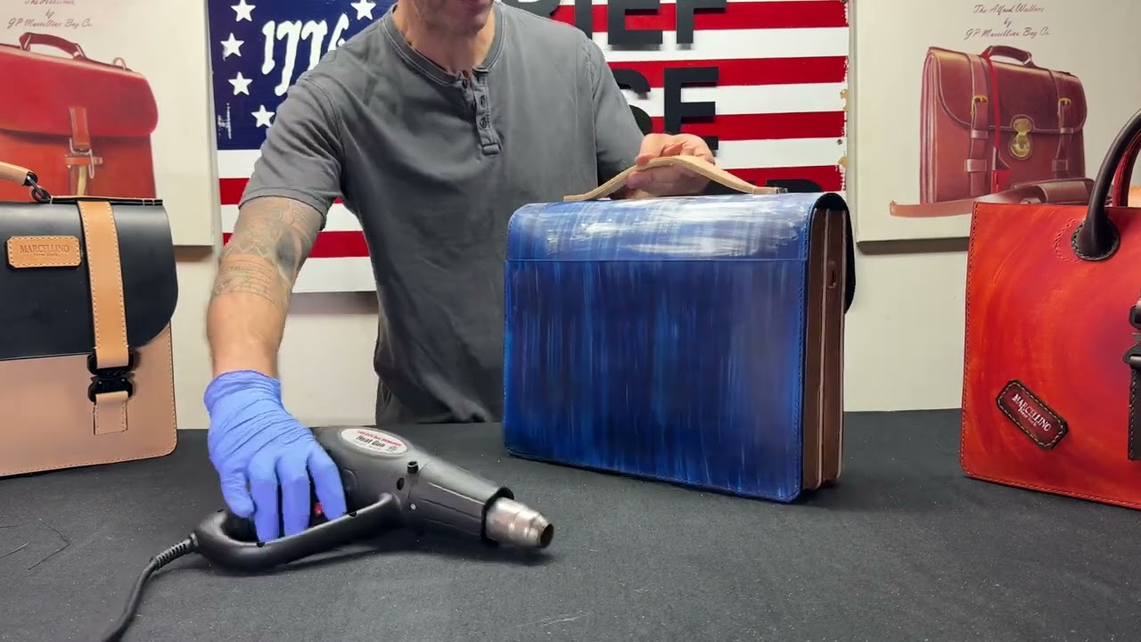 Polishing off Beef Tallow used to condition my latest vegetable tanned leather briefcase