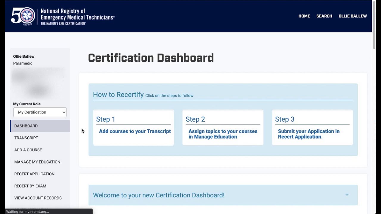 How To - Submit my NREMT Recertification Application