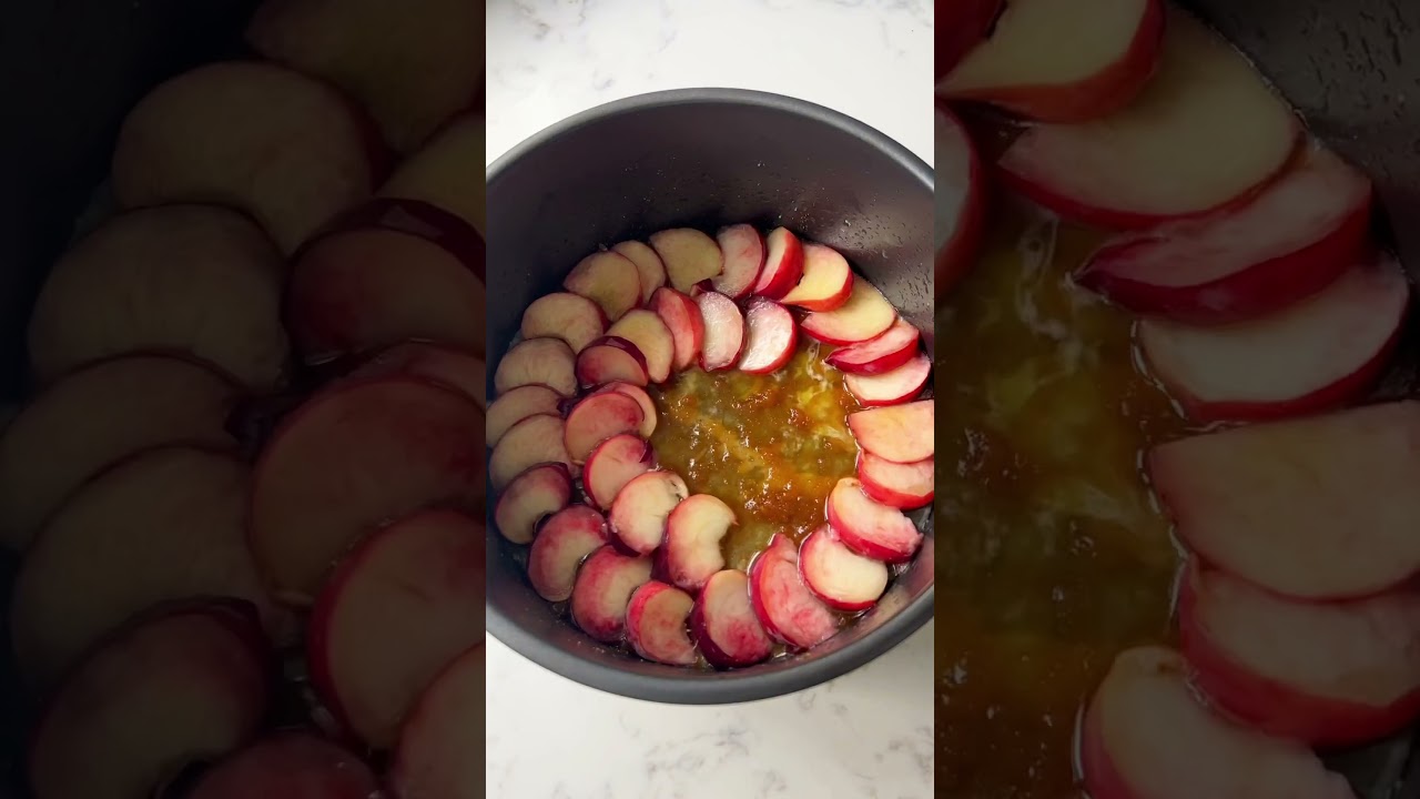 Upside down peach cake! #peaches #upsidedowncake #viral #peach