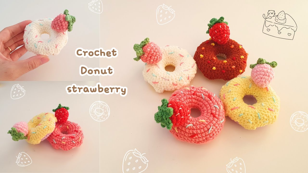 🍓Crochet Donut Strawberry  Keychain Tutorial | quick & easy