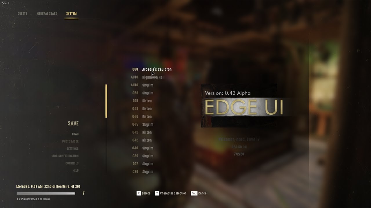 Edge UI 0.43 in action (Modern Skyrim Interface)